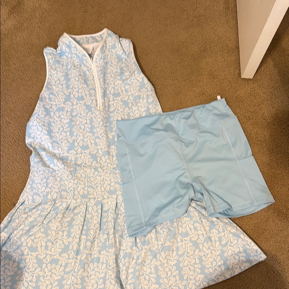 Light Blue Floral Tennis & Golf Dress with Matching Bike Shorts